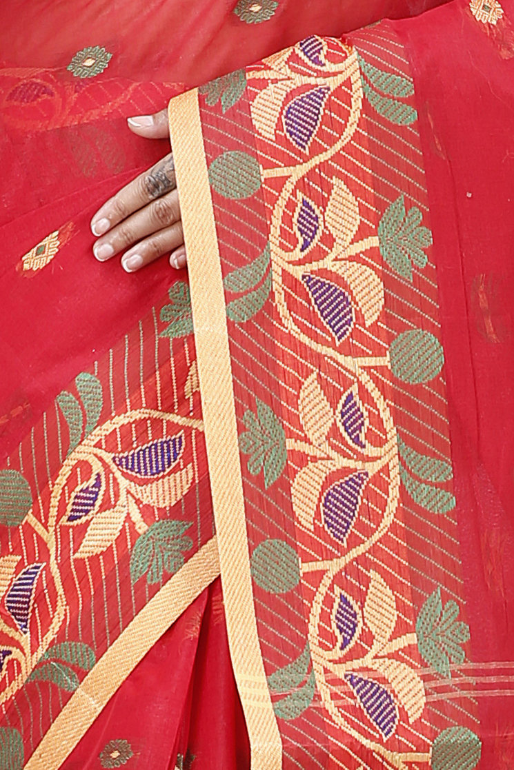 Red Pure Cotton Govindi Tant Saree (940)